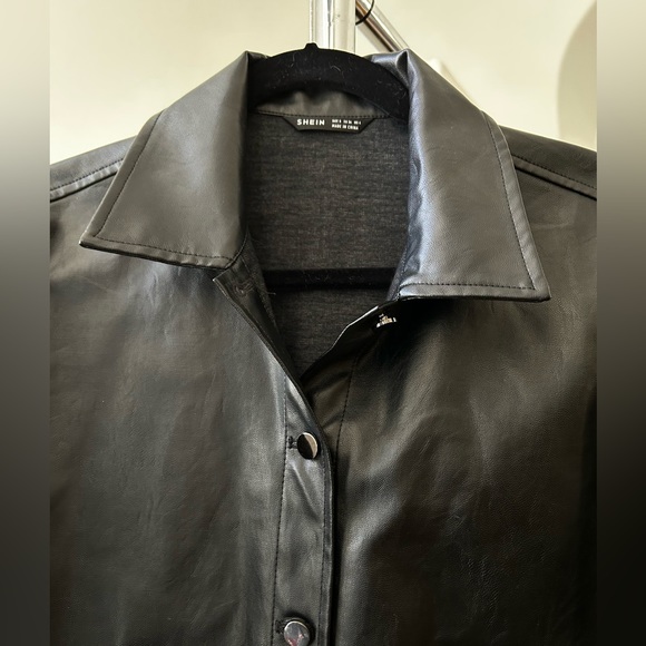 SHEIN leather- like black jacket/ shacket - Picture 2 of 15